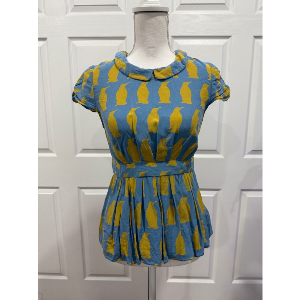 Anthropologie "Adelie Blouse" by Charlotte Taylor, Penguins, 4, Retail $168